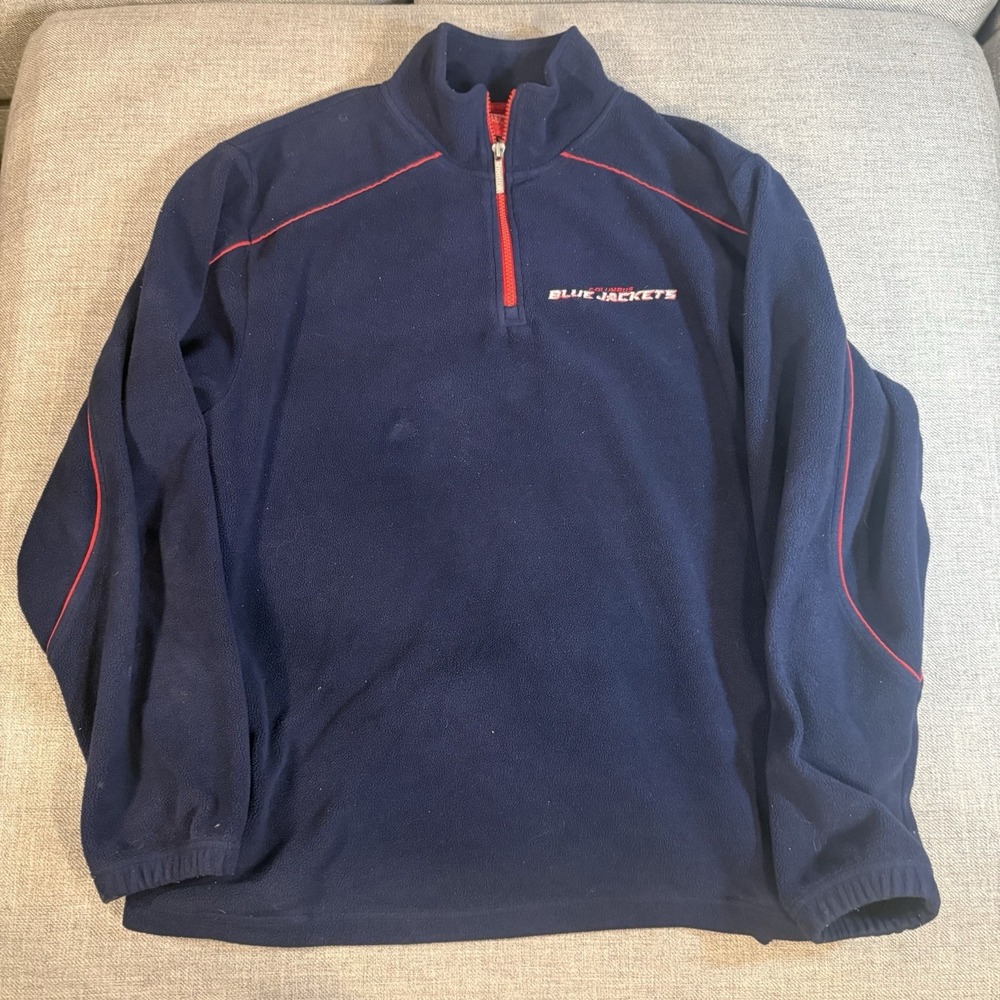 Reebok NHL Blue Jackets Fleece 1/4 Zip Pullover Navy Mens Large